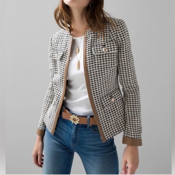 White House Black Market Jackets & Blazers - White House Black Market Houndstooth Blazer with Brown Trim